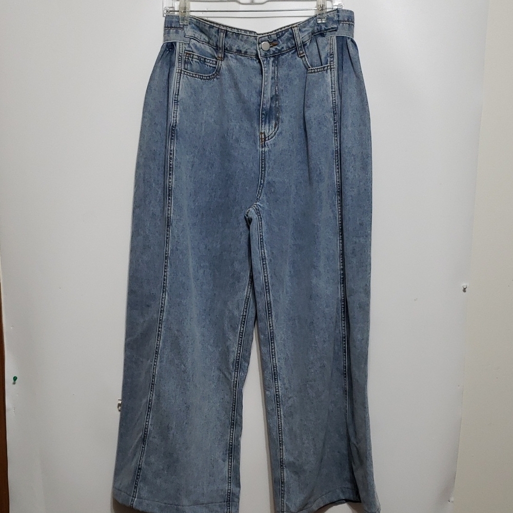 MABLE High Rise Baggy Wide‎ Leg Classic Blue Denim Culotte Jeans